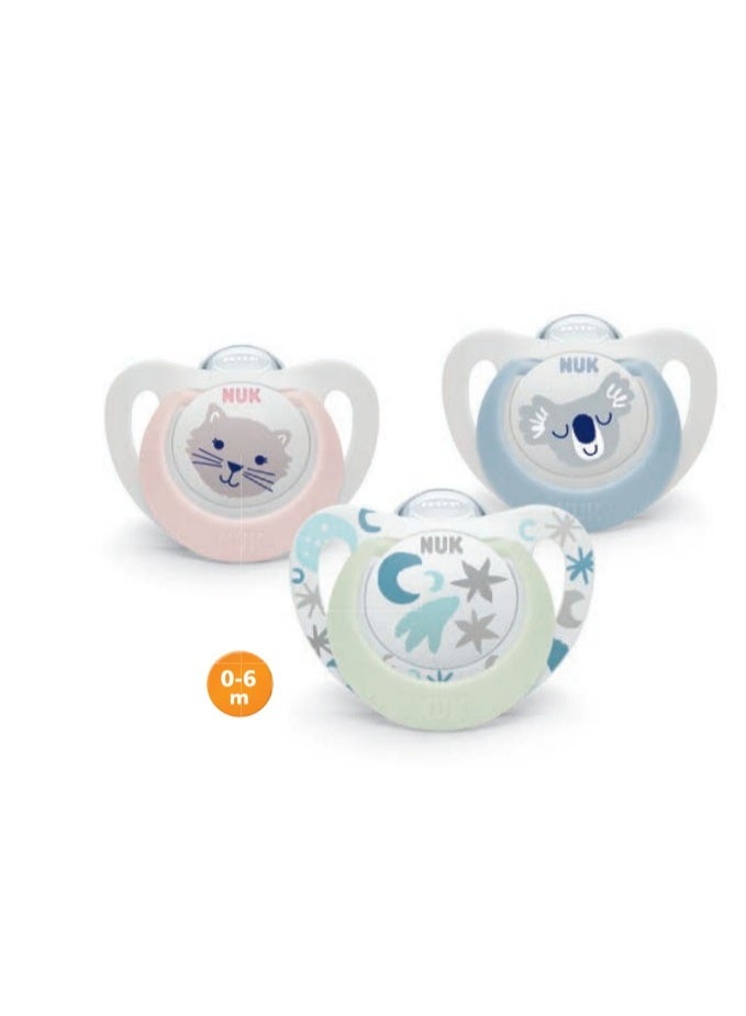 NUK مهدئ سيليكون نجمي نهار/ليل 0-6 أشهر ب - Image 3